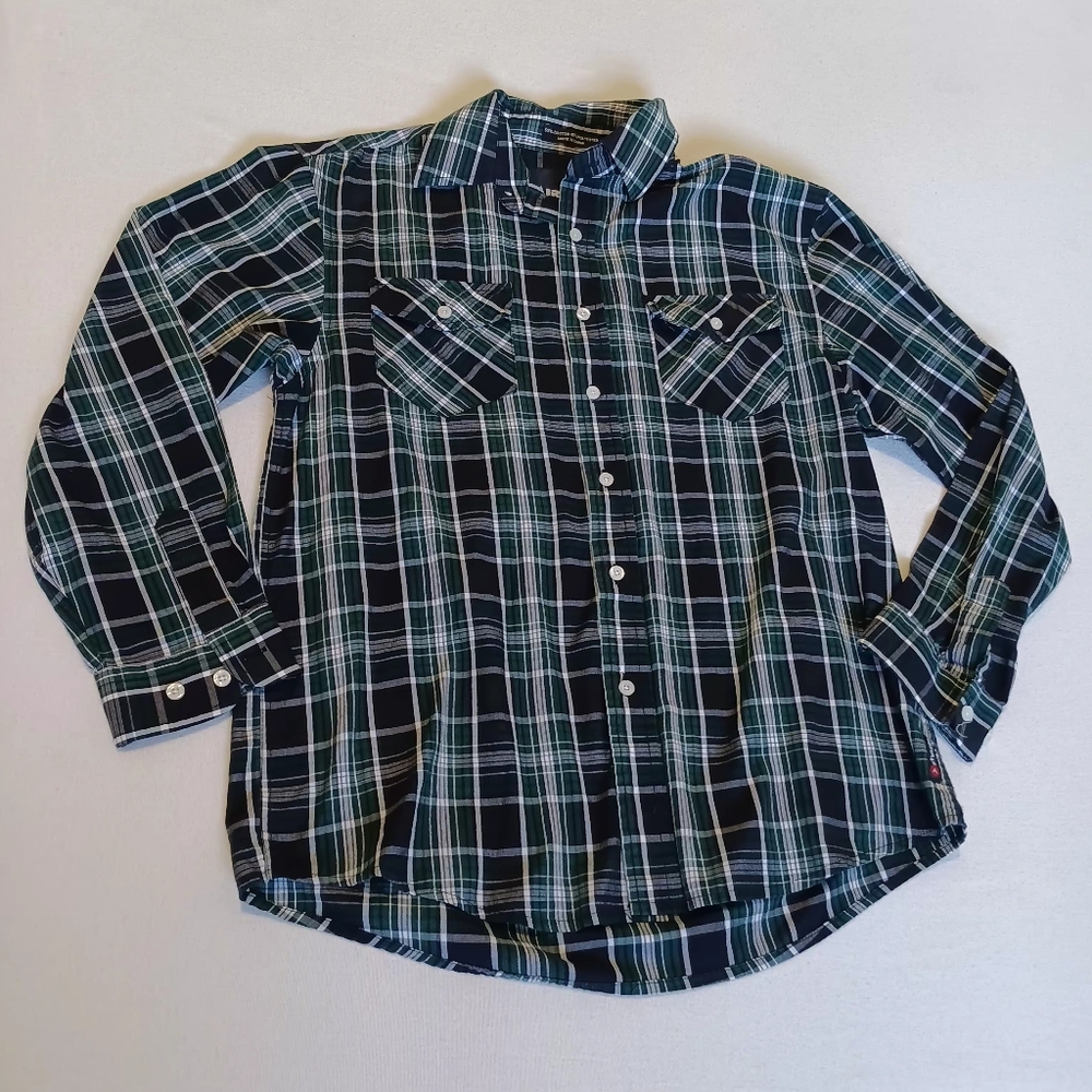 Airwalk Kid 14-16 Dark Green, Whit, And Black Plaid Button Down Shirt